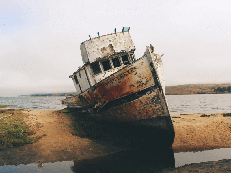 A shipwreck on land